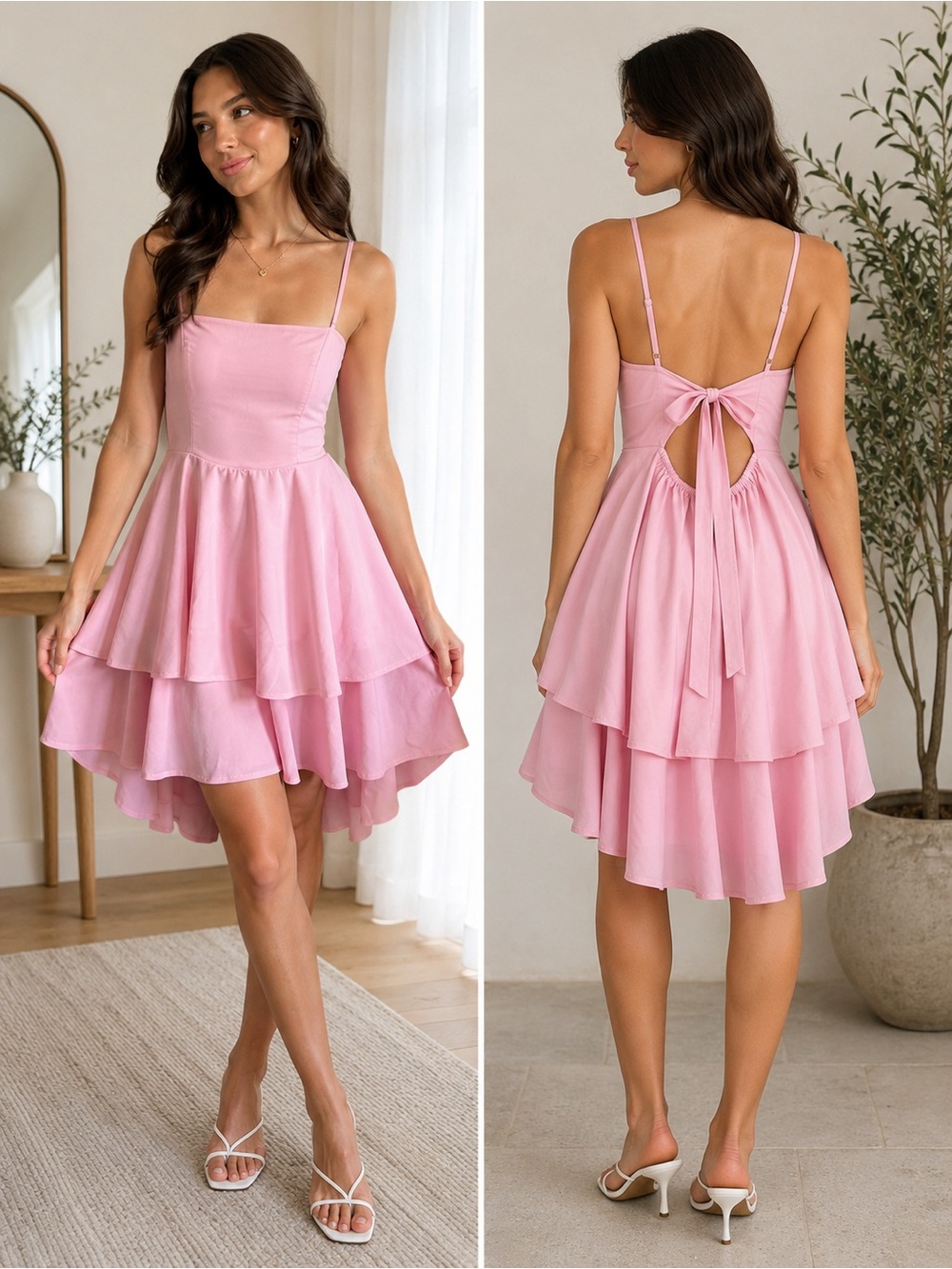Pink Tiered Tie-Back Mini Dress – Size Large